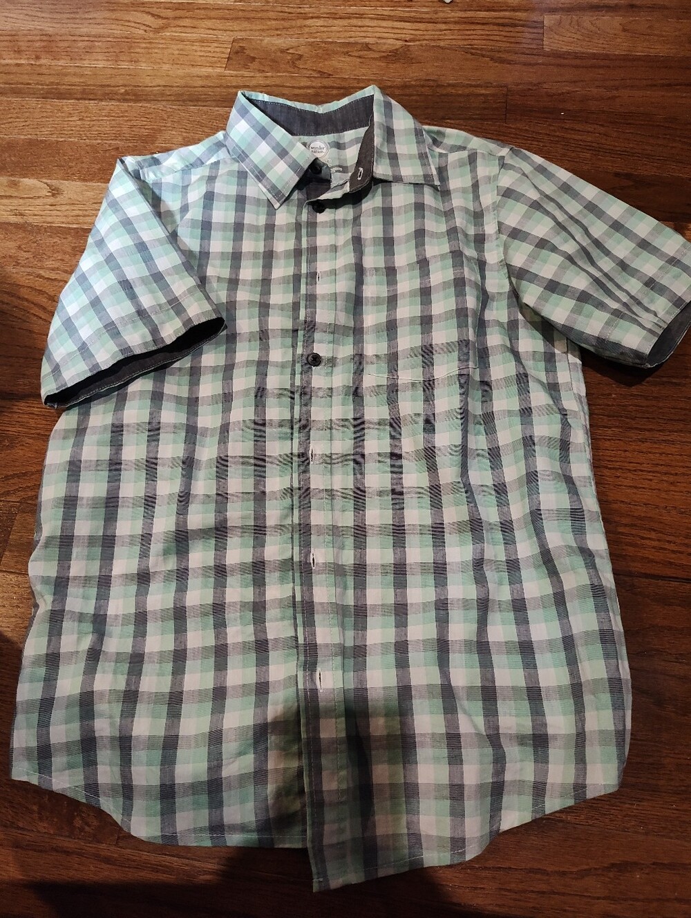 Boys wonder nation Green and Gray Plaid Short-Sleeve Button-Down Shirt